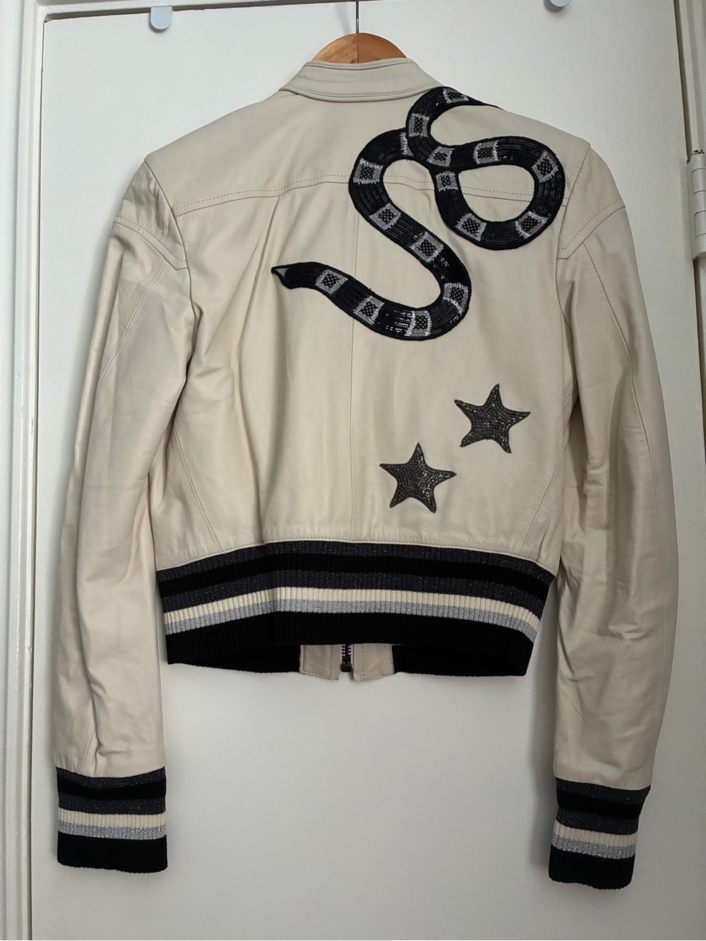 Animale Leather Bomber Jacket with Black Snake Motif